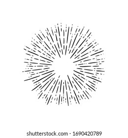 Linear drawing of rays of the sun in vintage style.
