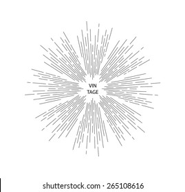 Linear drawing of rays of the sun. Vintage style of the image. Design elements for your projects. Hipster style. Light rays of burst. Rays radiating from a central object or source of light.