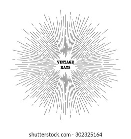 Linear drawing of rays of the sun. Vintage style of the image. Design elements for your projects. Hipster style. Light rays of burst. Rays radiating from a central object or source of light.