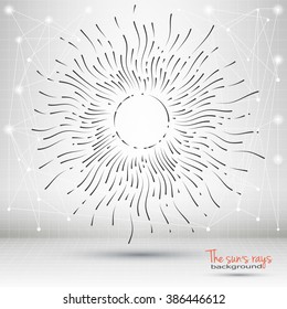 Linear drawing of rays of the sun. Vintage style of the image. Design element for your projects. Geometric Modern Technology Concept. 