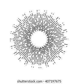 Linear drawing of rays of the sun.  Vintage style, Design elements. 