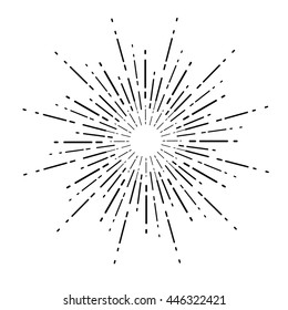 Linear drawing of rays of the sun in vintage style. 