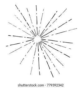 Linear drawing of rays of the sun in vintage style.