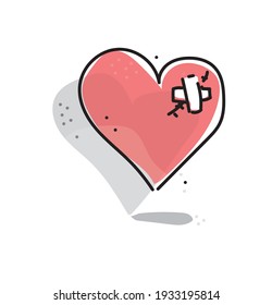 linear drawing of a red injured heart