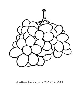 Linear drawing of ripe grapes, perfect as an icon. Simple sketch for coloring or vineyard logo. Ideal for fresh fruit concepts, orchard branding, or tropical garden themes. Single line vector graphic.