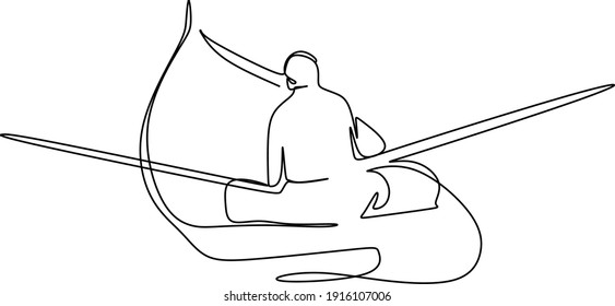 linear drawing of a silhouette of a man on a boat. Loneliness. Despair. An illustration about the mental state.