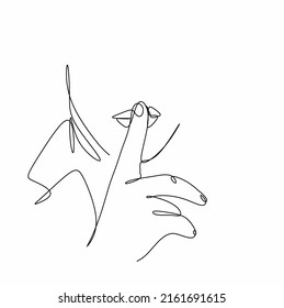 dibujo lineal de la silueta de la mano de un hombre cerca de la boca. El concepto de psicología del silencio