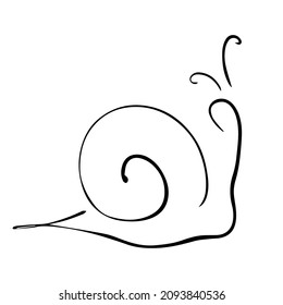 Lineare Zeichnung, Skizze einer krabbelnden Schnecke. Vektorgrafiken.