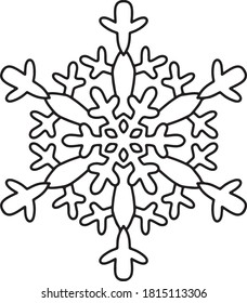 Dibujo lineal de copos de nieve sobre un fondo blanco. Página de colorear para niños y adultos. Decoración de Año Nuevo. Copo de nieve de línea de mano