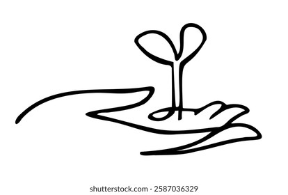 Linear drawing of a sprout in hand.
This moment is a symbol of new life, care, and a bright future.