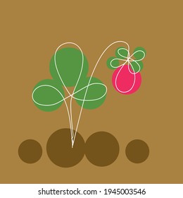dibujo lineal de fresas con una línea blanca sobre un fondo de color. Estilo de dibujo de una línea.