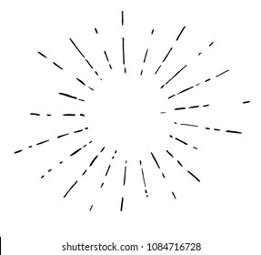 Linear drawing of sun burst. Vintage style of the image. Hipster style. Light rays of burst. Hand drawn vector illustration