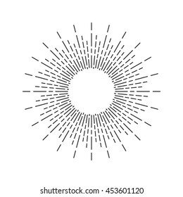 Linear Drawing Of Sunshine Rays In Vintage Style. Sunburst Isolated On White Background. Retro Stylized Symbol Of Sun. Sunlight Outline Vector Illustration In EPS8 Format.