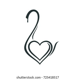 Linear drawing of a swan for a company sign. Stylized image of a swan in the form of a heart