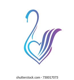 Linear drawing of a swan for a company sign. Stylized image of a swan in the form of a heart