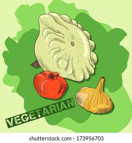 Linear drawing vegetables, vegetarian composition, vector illustration