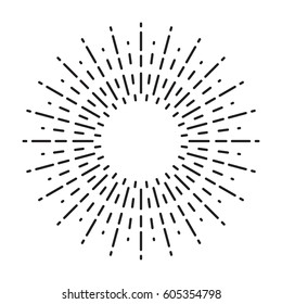 Linear Drawing of Vintage Sunbursts in Hipster Style. Vector Rays Radiating from a Central Object Isolated on White