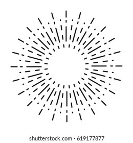 Linear Drawing of Vintage Sunbursts in Hipster Style. Vector Rays Radiating from a Central Object Isolated on White