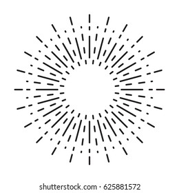 Linear Drawing of Vintage Sunbursts in Hipster Style. Vector Rays Radiating from a Central Object Isolated on White