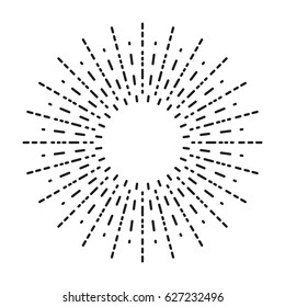 Linear Drawing of Vintage Sunbursts in Hipster Style. Vector Rays Radiating from a Central Object Isolated on White
