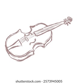 Linear drawing of a violin, sketch. Vector illustration