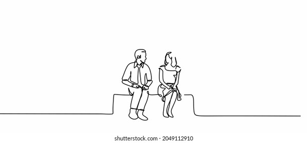 a linear drawing of a woman and a man sitting on a bench. Lovers. Minimalist style. The concept of love. Printing on T-shirts, notebooks