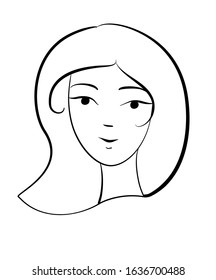 Linear drawing, woman portrait. Hand drawn. Cute girl. Logo for beauty salon, hairdressing salon.