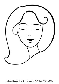 Linear drawing, woman portrait. Hand drawn. Cute girl. Logo for beauty salon, hairdressing salon.