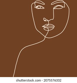 Linear drawing of a woman's face. Continuous one line style. Hand drawn art. 