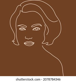 Linear drawing of a woman's face. Continuous one line style. Hand drawn art. 
