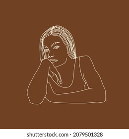 Linear drawing of a woman's face. Continuous one line style. Hand drawn art. 