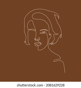 Linear drawing of a woman's face. Continuous one line style. Hand drawn art. 