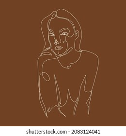 Linear drawing of a woman's face. Continuous one line style. Hand drawn art. 