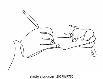 linear drawing of a woman's hands with a pen writing in a notebook