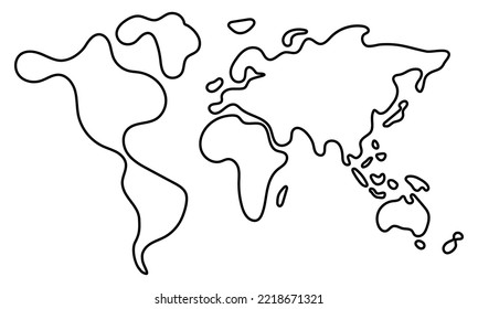 Dibujo lineal del mapa del mundo. Imagen del mapa del mundo. Ilustración vectorial. Esbozo de los continentes