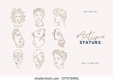 Linear drawings heads antique