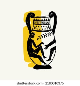 Linear drawings of heads of antique statues of the goddess and mythical god in the engraving style. Creative minimal linear woman vector with growing branch from her head.