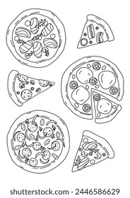 linear drawn vector set of different pizza
