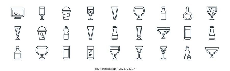 Vector de la línea fina de la bebida, bebida, iconos del sacador convenientes para los App y los Sitios web diseños de la UI