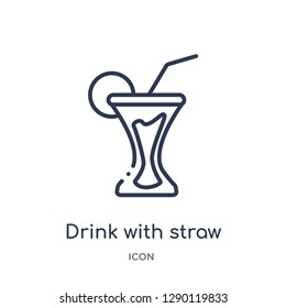 Linear drink with straw icon from Cinema outline collection. Thin line drink with straw vector isolated on white background. drink with straw trendy illustration