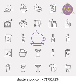 Linear drinks icons set. Universal drinks icon to use in web and mobile UI, drinks basic elements set