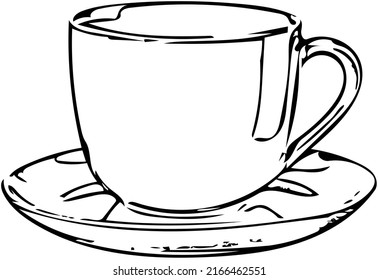 A linear drowing of cup of coffe, tea, vector