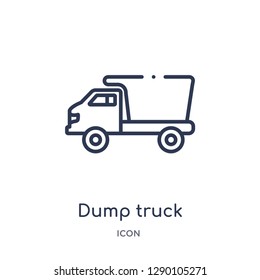 Linear dump truck icon from Construction outline collection. Thin line dump truck vector isolated on white background. dump truck trendy illustration