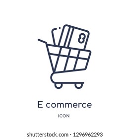 Linear e commerce shopping cart tool icon from Commerce outline collection. Thin line e commerce shopping cart tool icon isolated on white background. e commerce shopping cart tool trendy illustration
