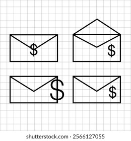 linear e mail Envelope icon with cash icon for design