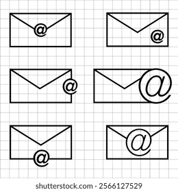 linear e mail Envelope icon with e-mail icon for design