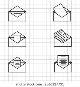 linear e mail Envelope icon and inside paper icon for design