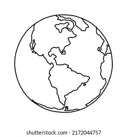 Linear earth silhouette. Globe. Planet Earth. Vector illustration.