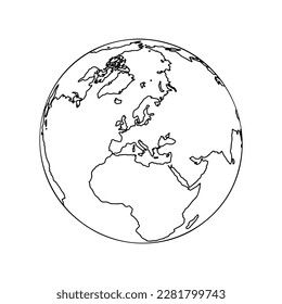 Linear earth silhouette. Globe. Planet Earth. Vector illustration. 