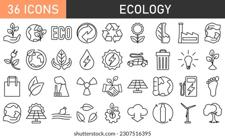Linear ecology icons. Eco friendly related icon set in minimal style.